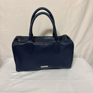 Brooks Brothers navy blue barrel bag satchel made of embossed pebbled leather